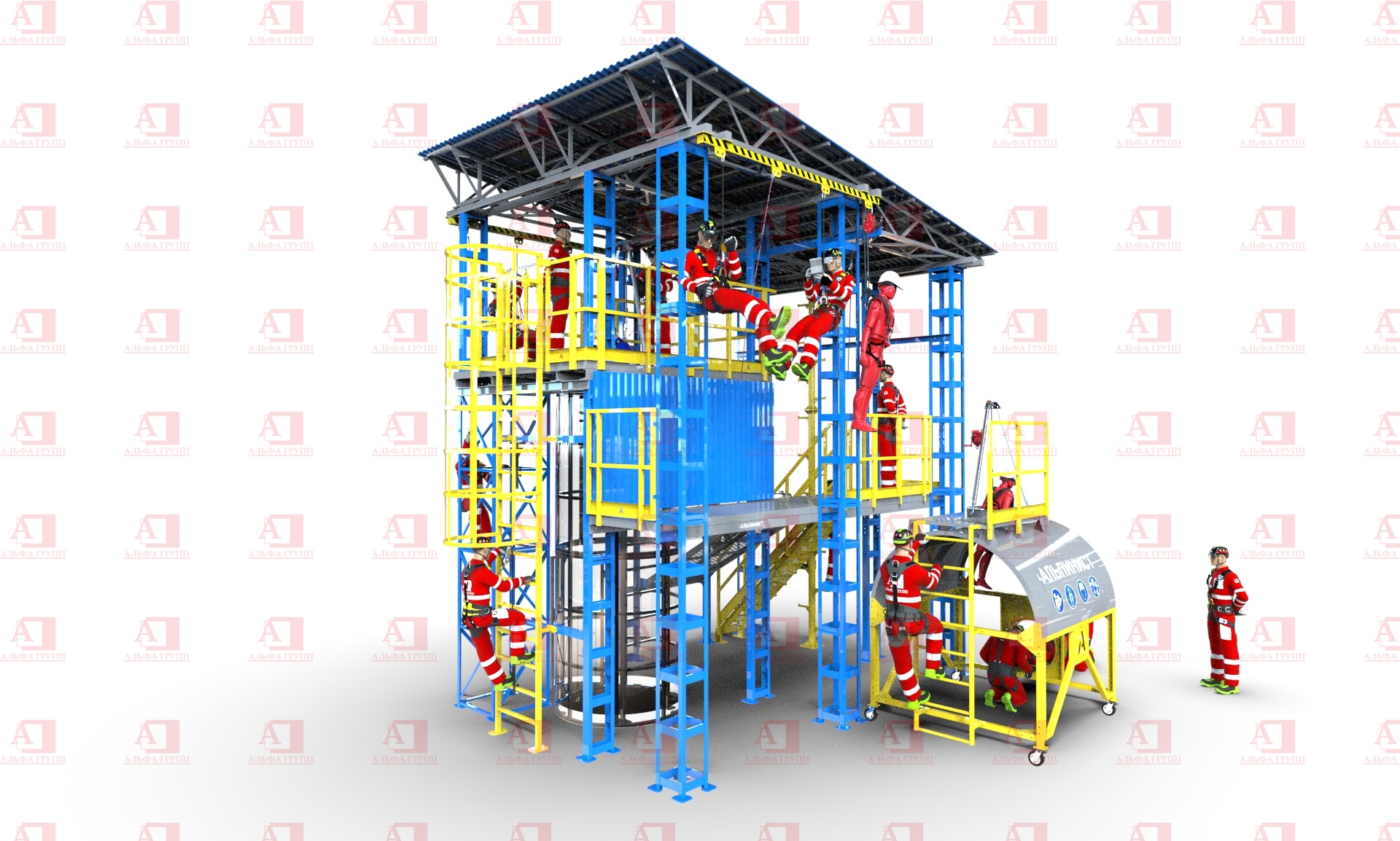 Практические занятия на тренажёре Альпинист-3-11 получение практических  навыков при работе на высоте. Комплекс для аудиторий учебных центров. -  АЛЬФА ГРУПП